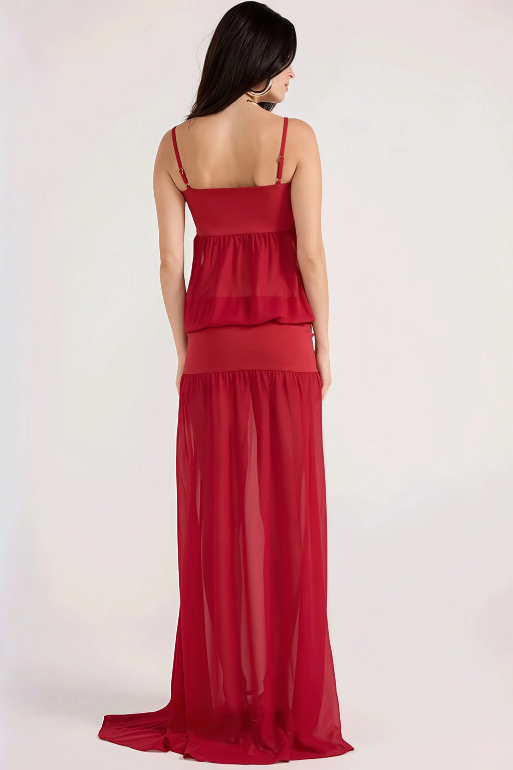 Sexy Patchwork Sheer Solid Cami Maxi Dress