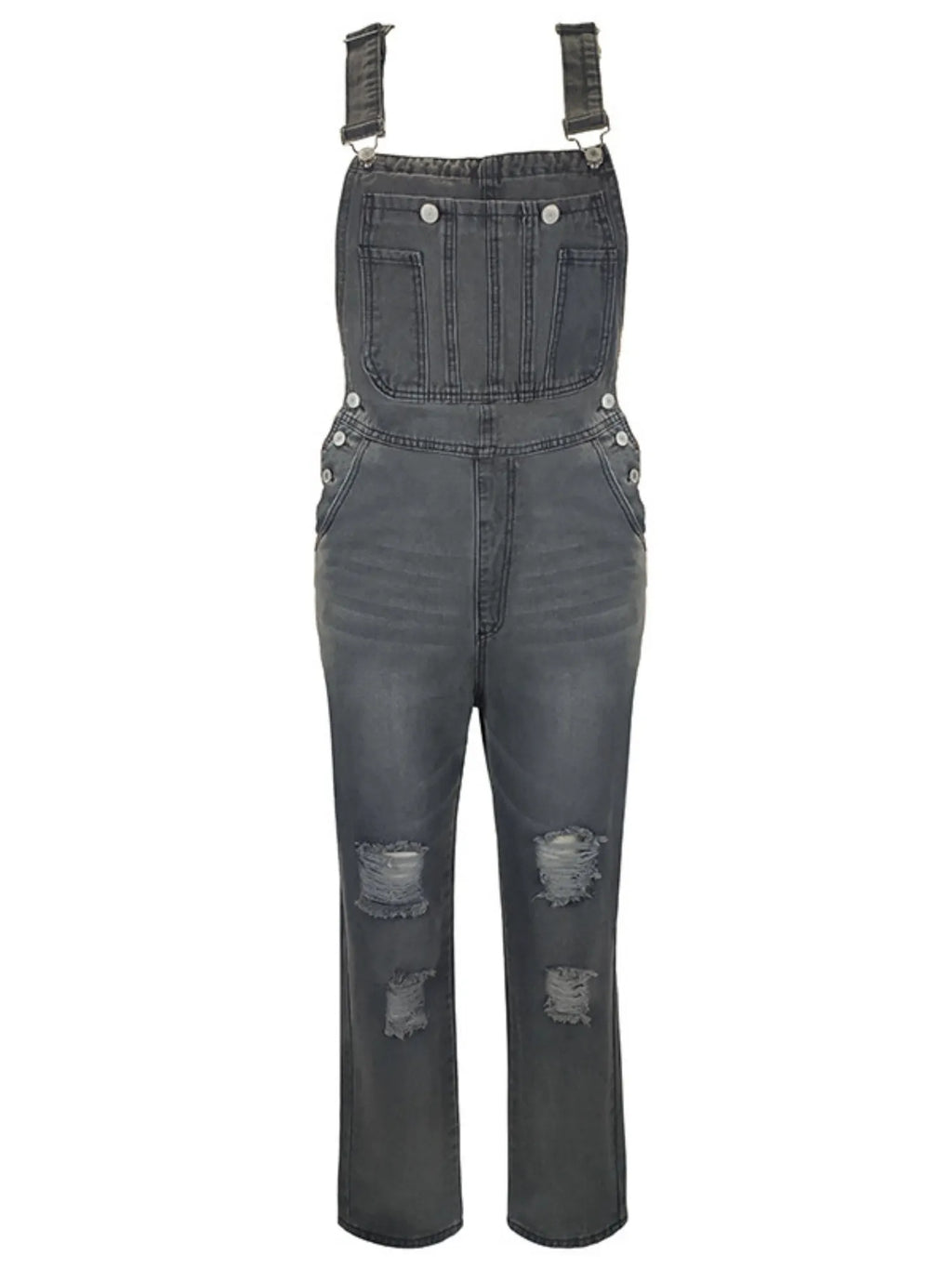 Hole Washed Pocket Denim Overalls