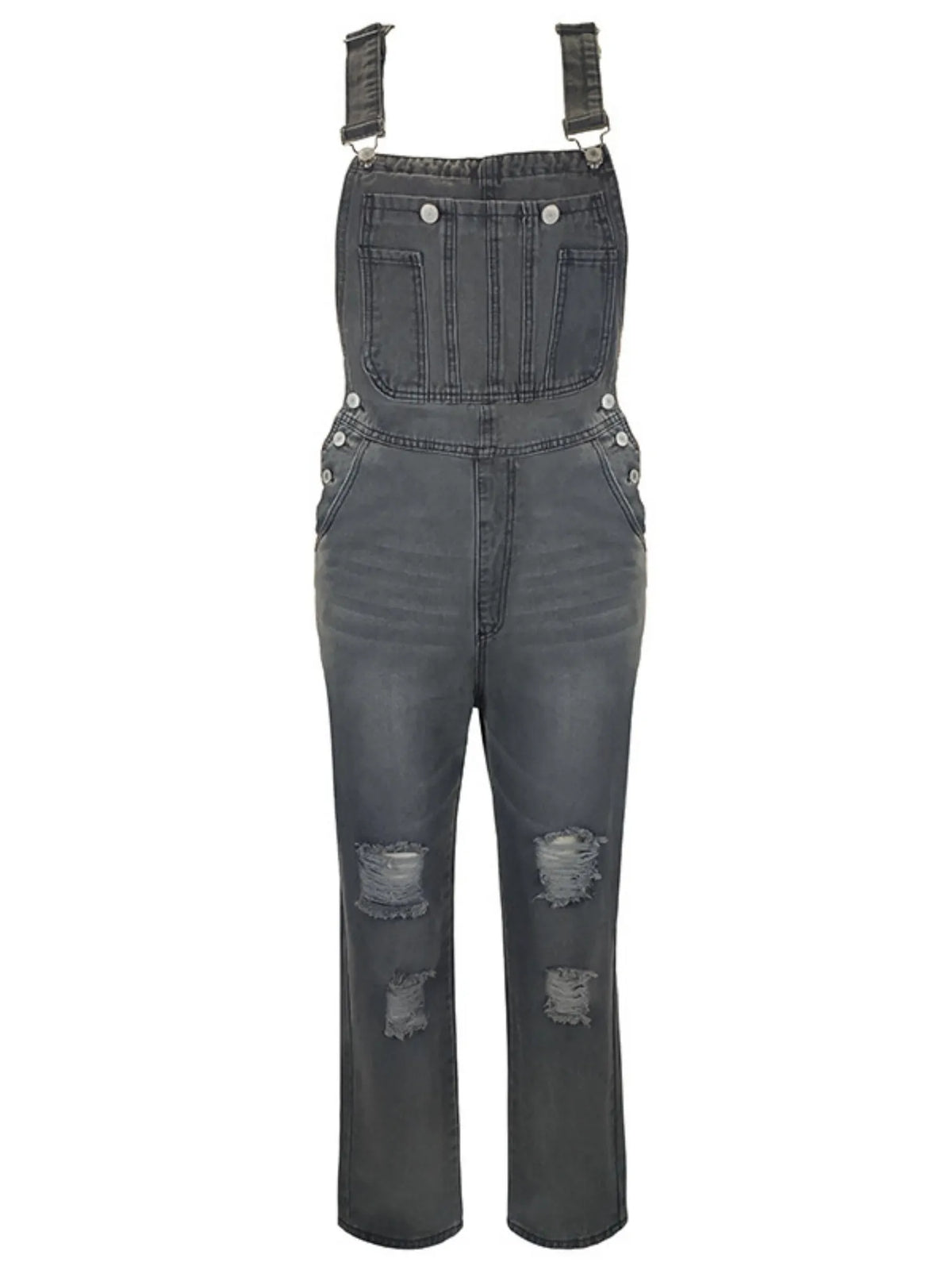 Hole Washed Pocket Denim Overalls
