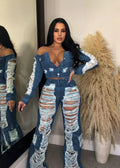 Women Fashion Casual Ripped Jeans