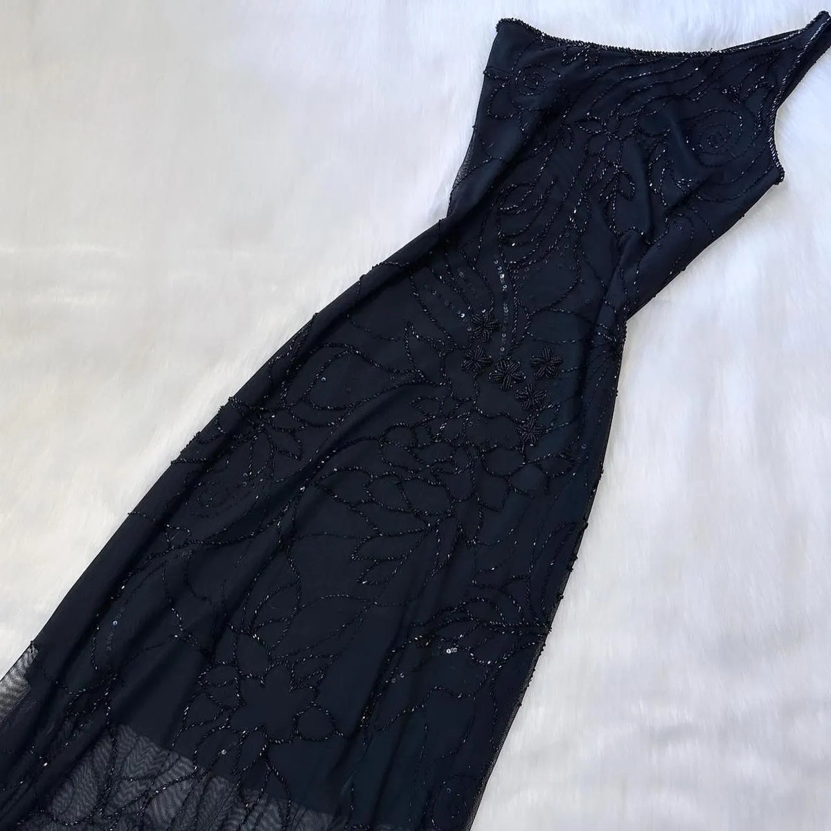 Black shiny fashion one shoulder floral beaded long prom dress evening gown party dress