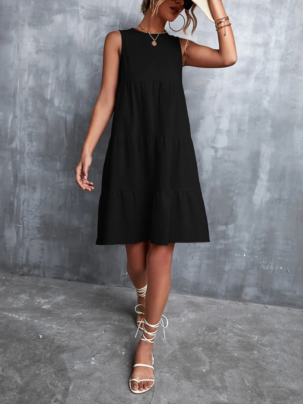 Shift Mini Dress Sleeveless Casual Flowy Chic Boho