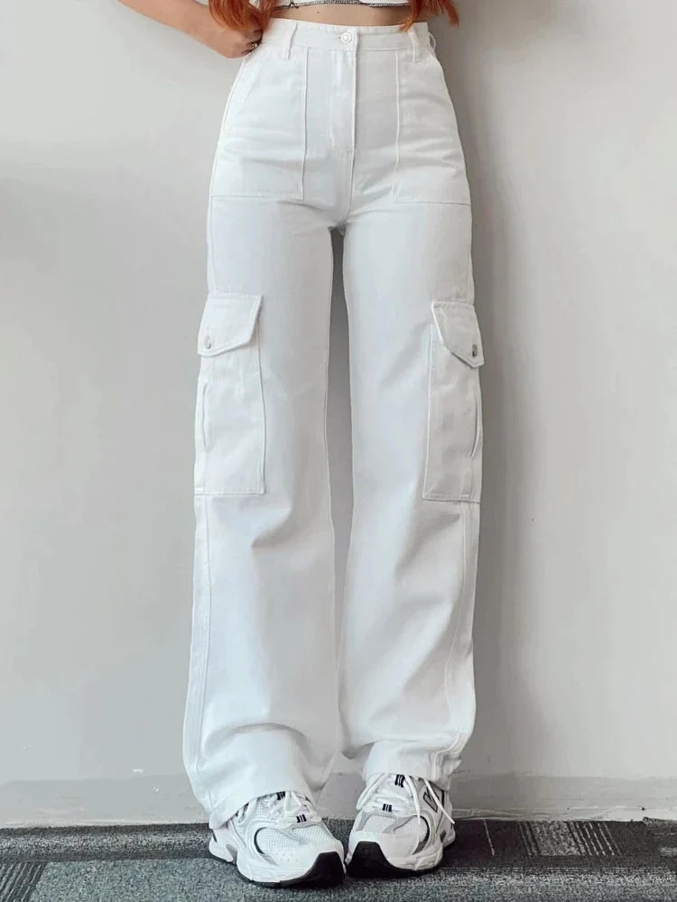 High Waist Cargo Pants for Women with Wide Legs