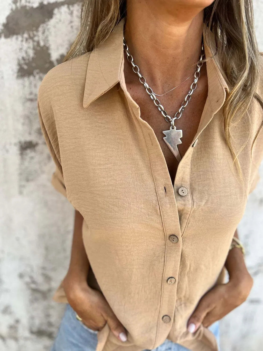 Shirt Buttoned Collared Boho Versatile Casual Trendy Top