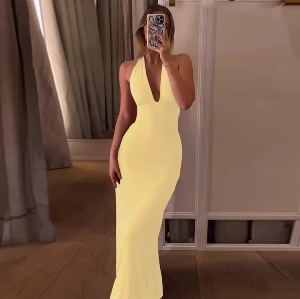 Halter Neck Pleated Maxi Dress