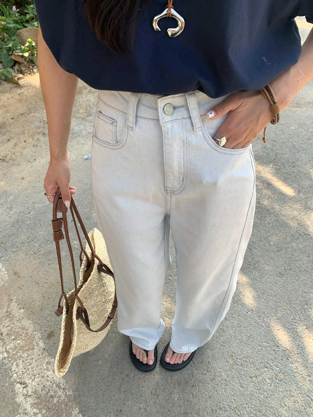 Raelee Off-White Wide-Leg Jeans