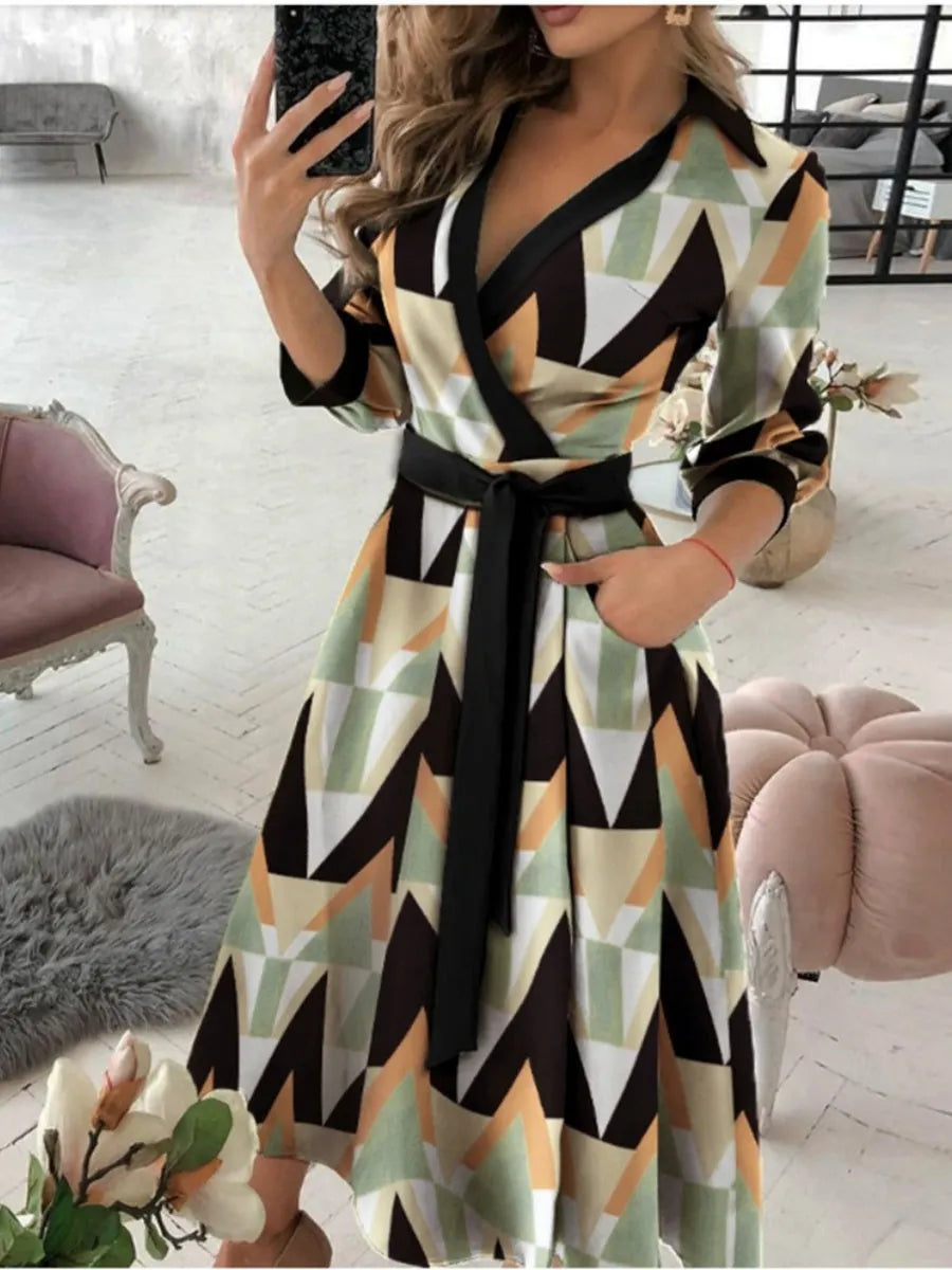 Lace Up Shirts Irregular Printed Maxi Dresses