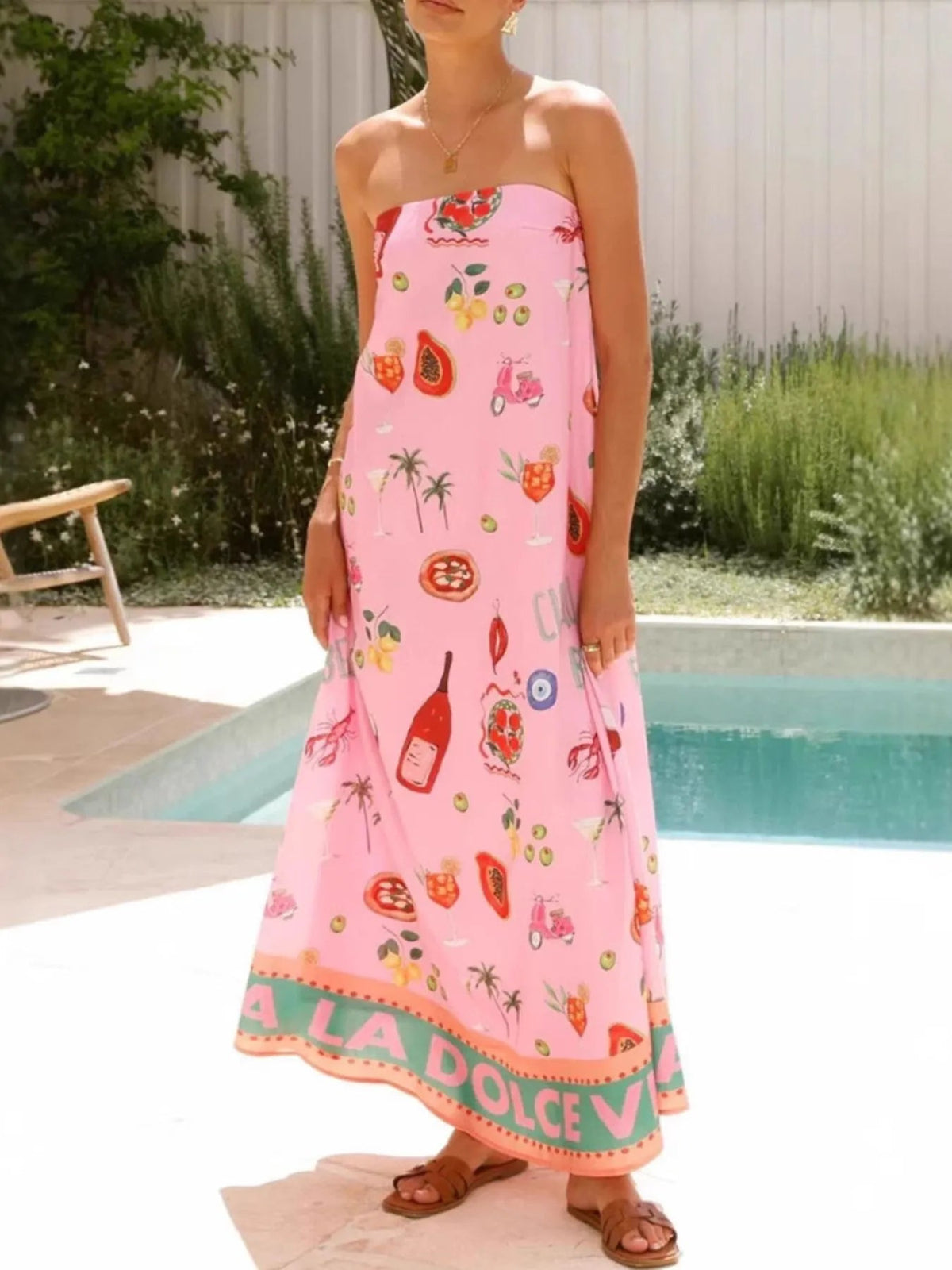 Maxi Dress Printed Beach Summer Vacation Vibrant Strapless