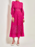 Lace Cutout Lace Patchwork Long-sleeved Long Dress