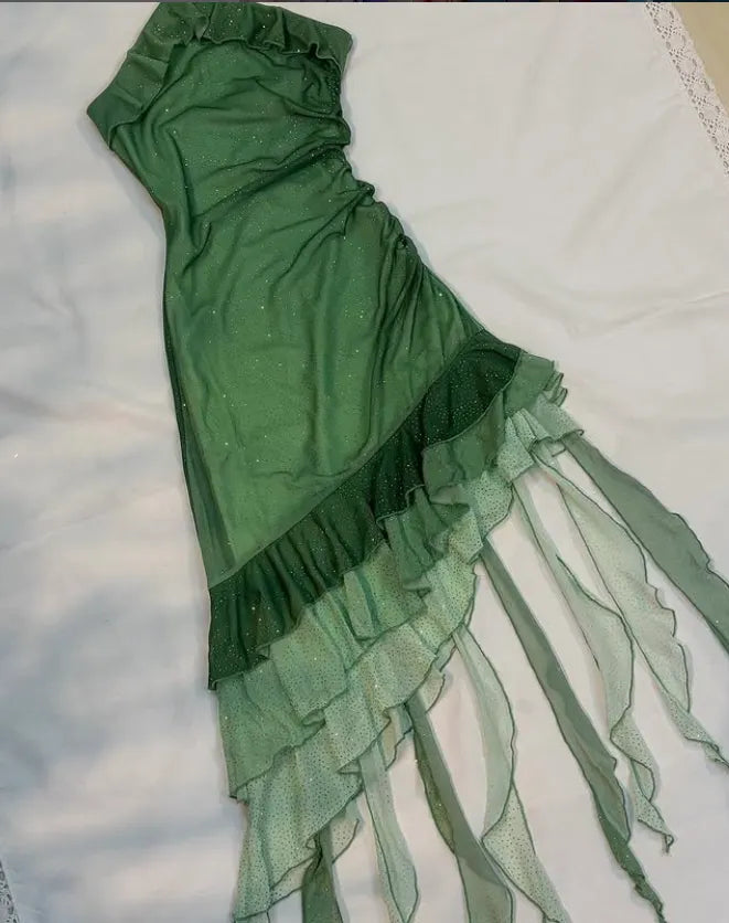 Green shiny ruffle chiffon homecoming dress fashion birthday party dress