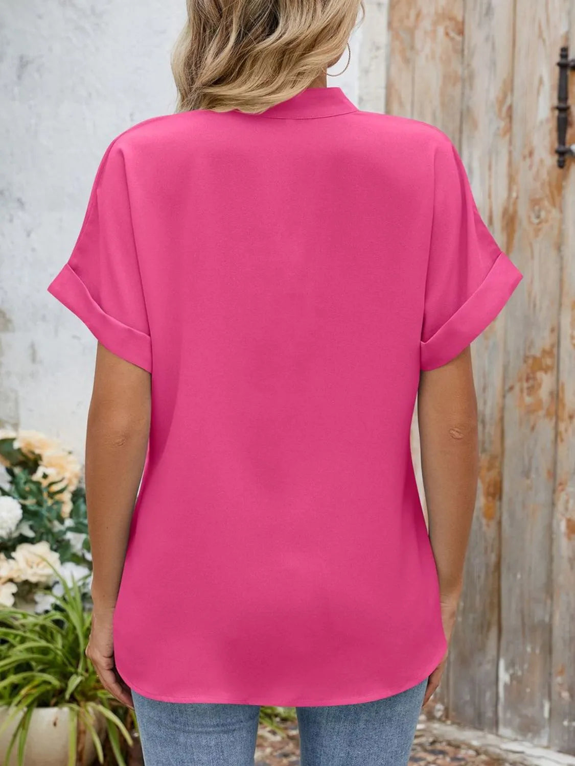 Blouse Top Button-Front Casual Workwear Everyday Cozy