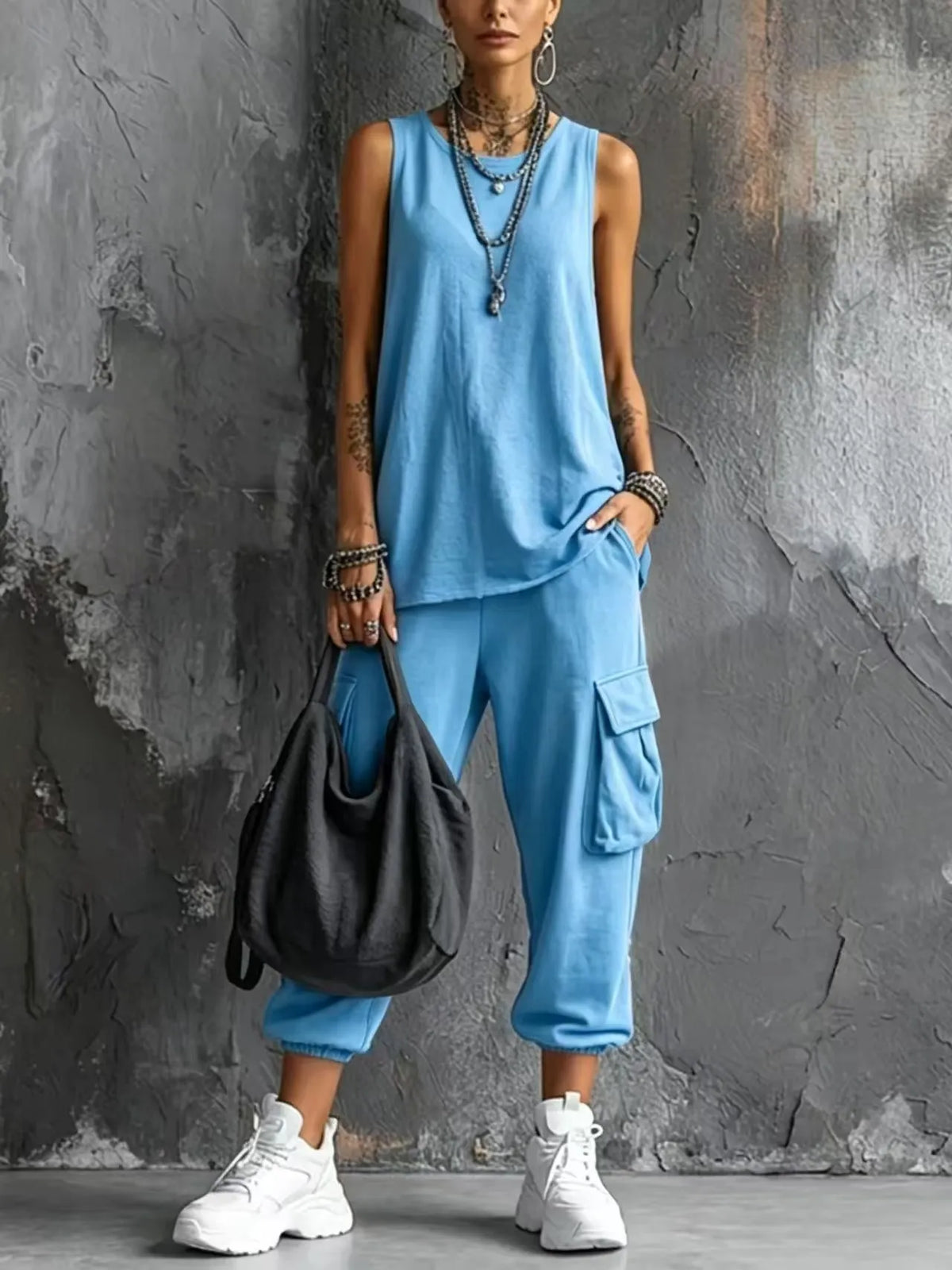 Dark Gray Vest And Jogger Cargo Pants Casual Suit
