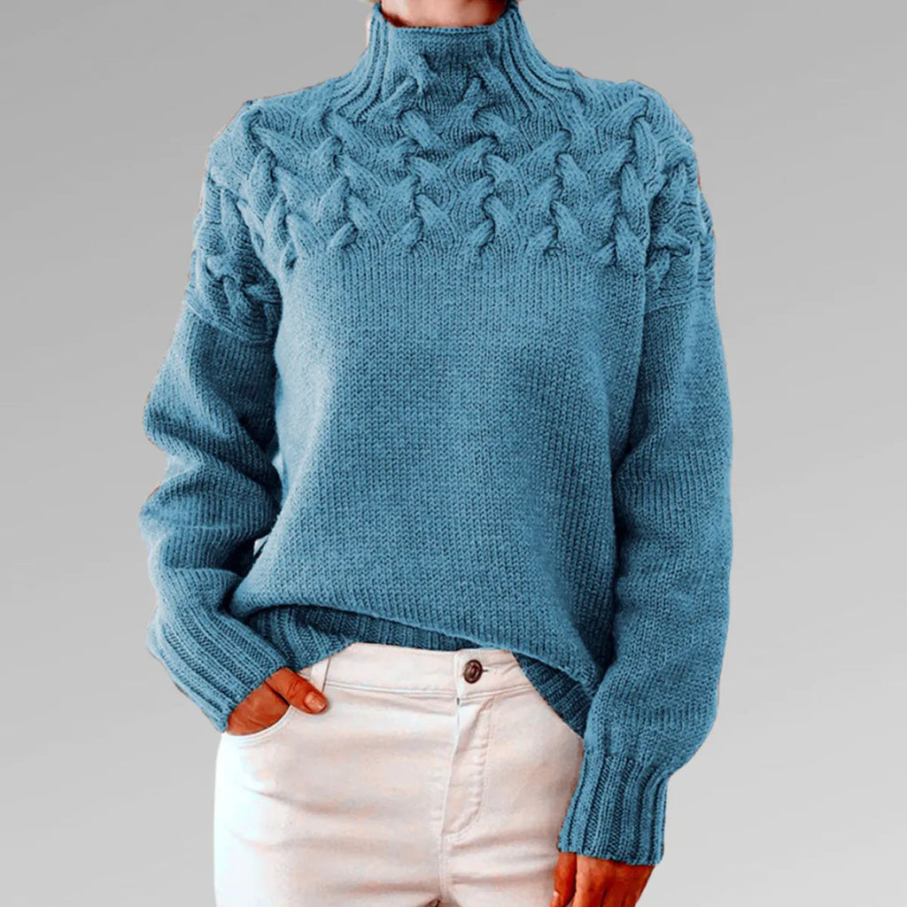 Women’s Knitted Turtleneck with Cable Pattern Warm and Soft