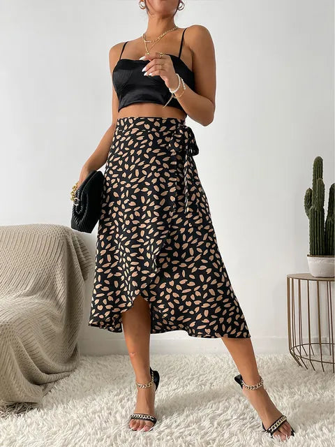 Women's Playful Wrap Skirt with Print and Asymmetrical Hem