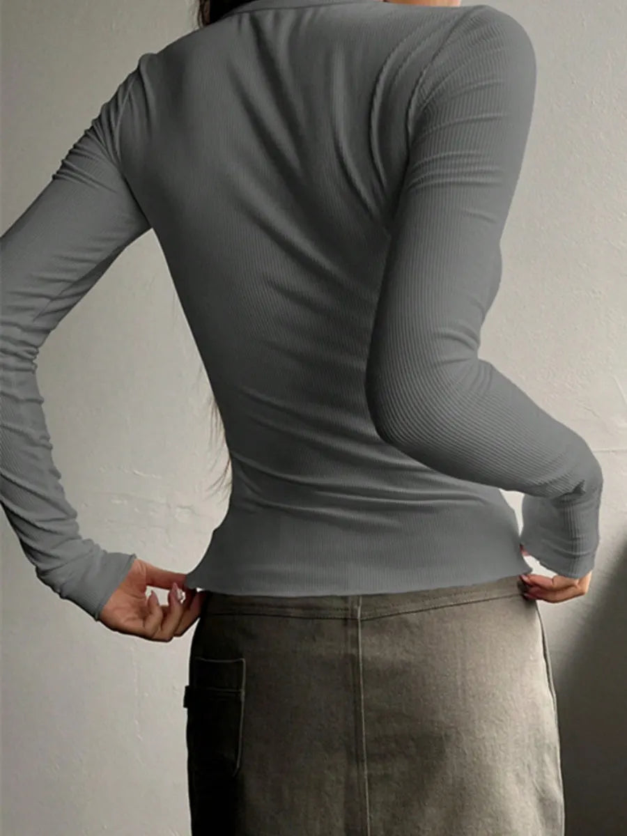 Pullover Button Long-sleeved T-shirt