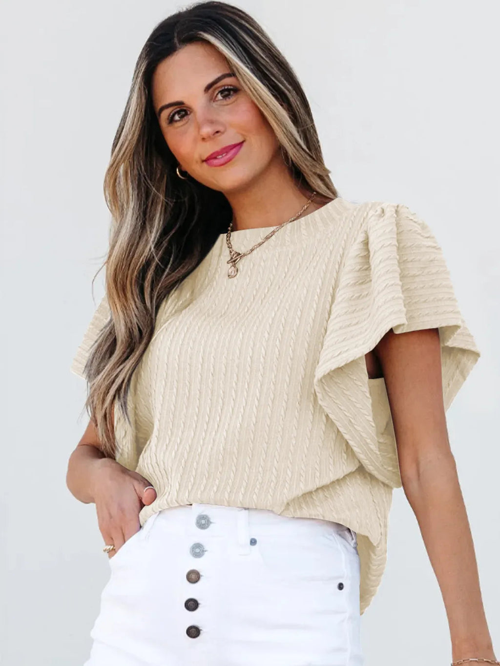 Blouse Top Casual Chic Boho Ruffle Sleeve Knit Elegant