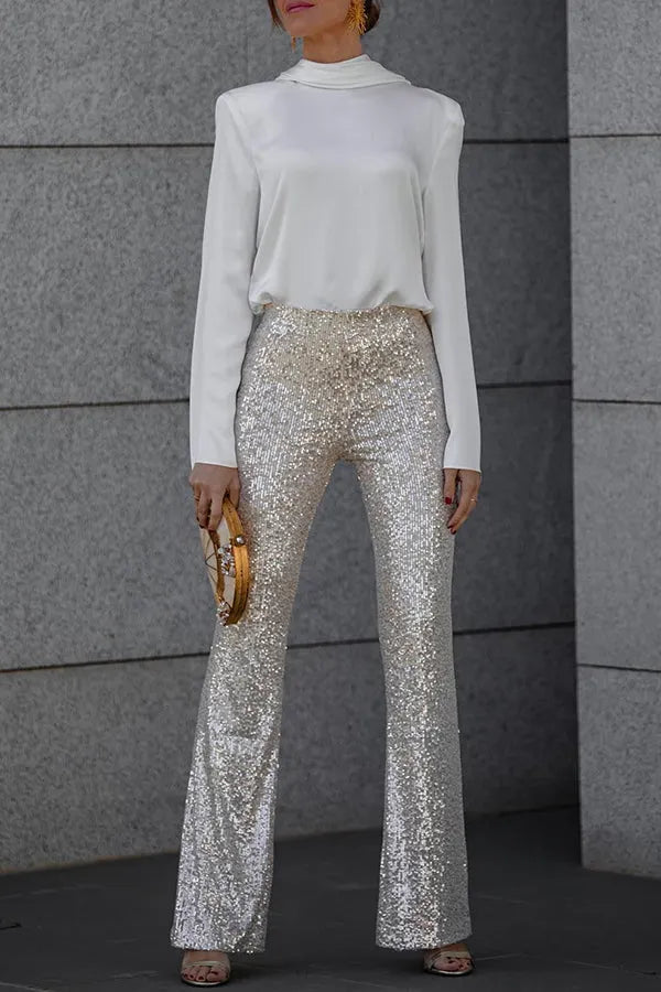 Glitter Sequin Women's High-Waisted Flared Pants