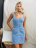 Denim Pocket Zipper Camisoles Mini&Short Dresses