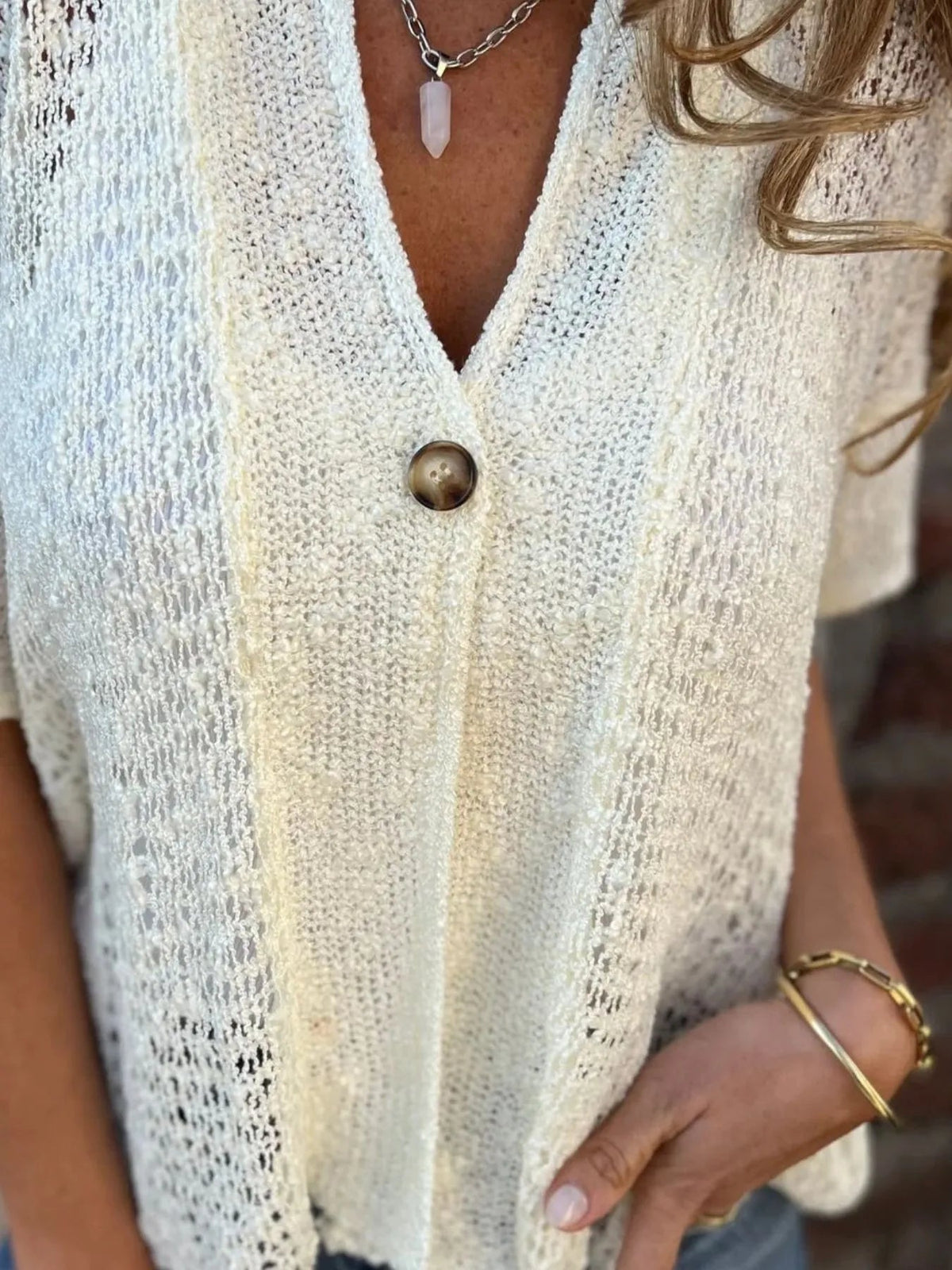 Plus Size One Button Openwork Cardigan