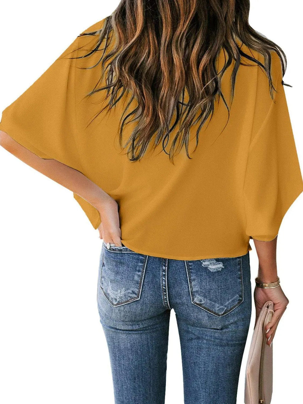 Basic Blouse Top Ruched Chic Draped Neck Casual Boho