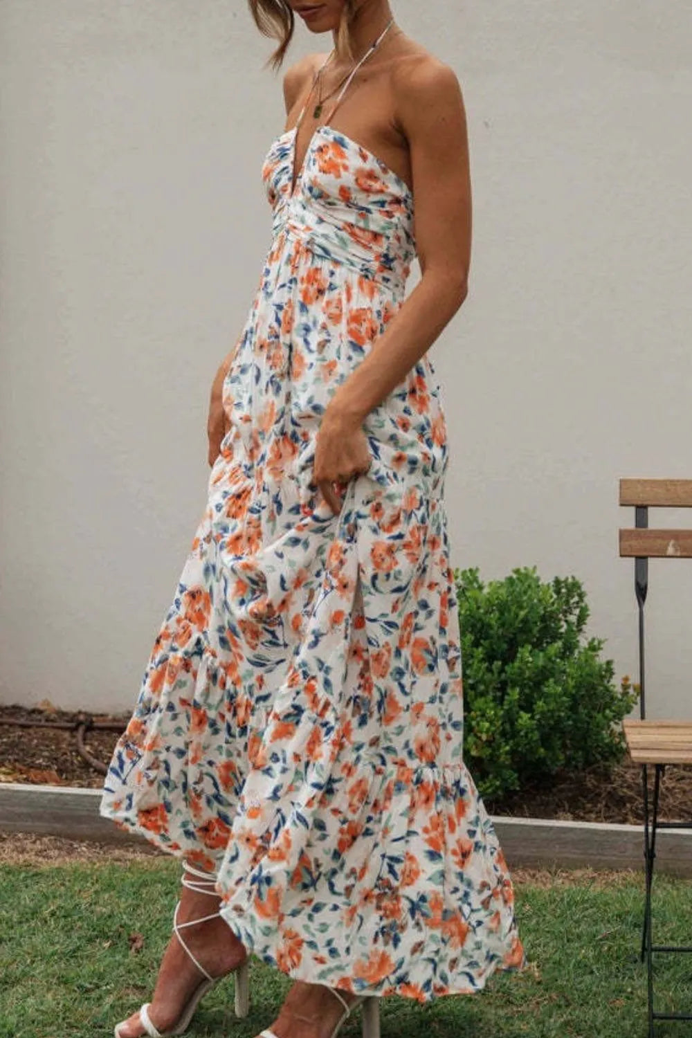 Maxi Dress Floral Halter Neck Sleeveless Resort Summer Boho