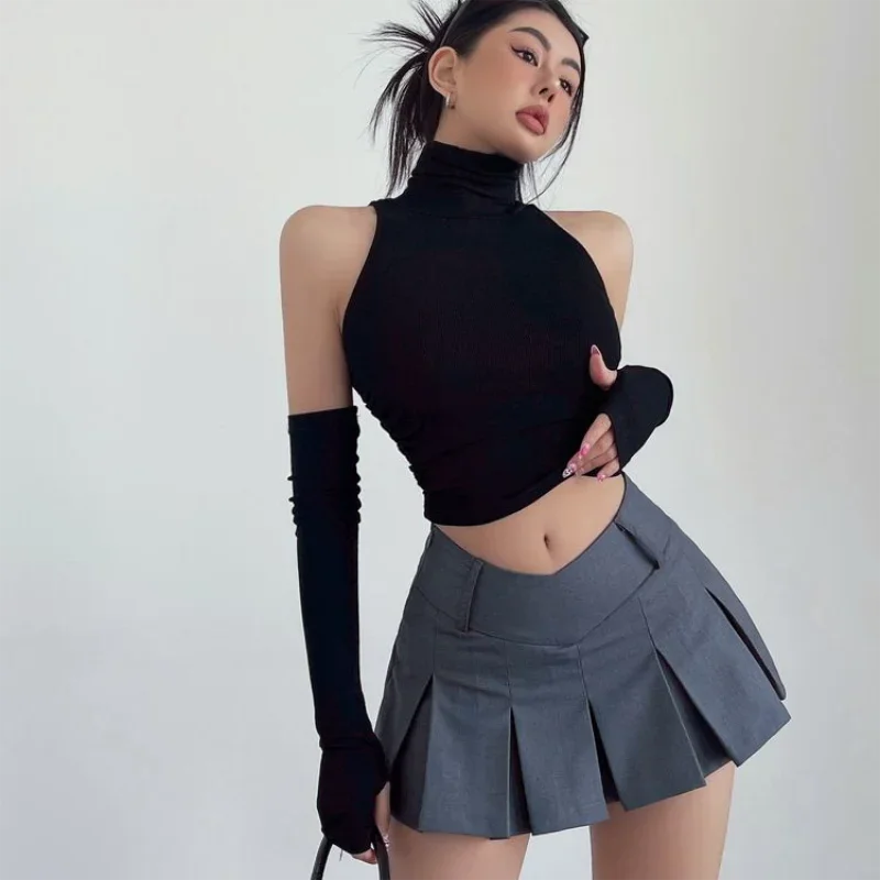2025 New Spicy Girls Y2k Tops Oversleeve Sexy Turtleneck Tank Top for Women’s Slim Fit Short tshirt Skinny Streetwear Crop Top