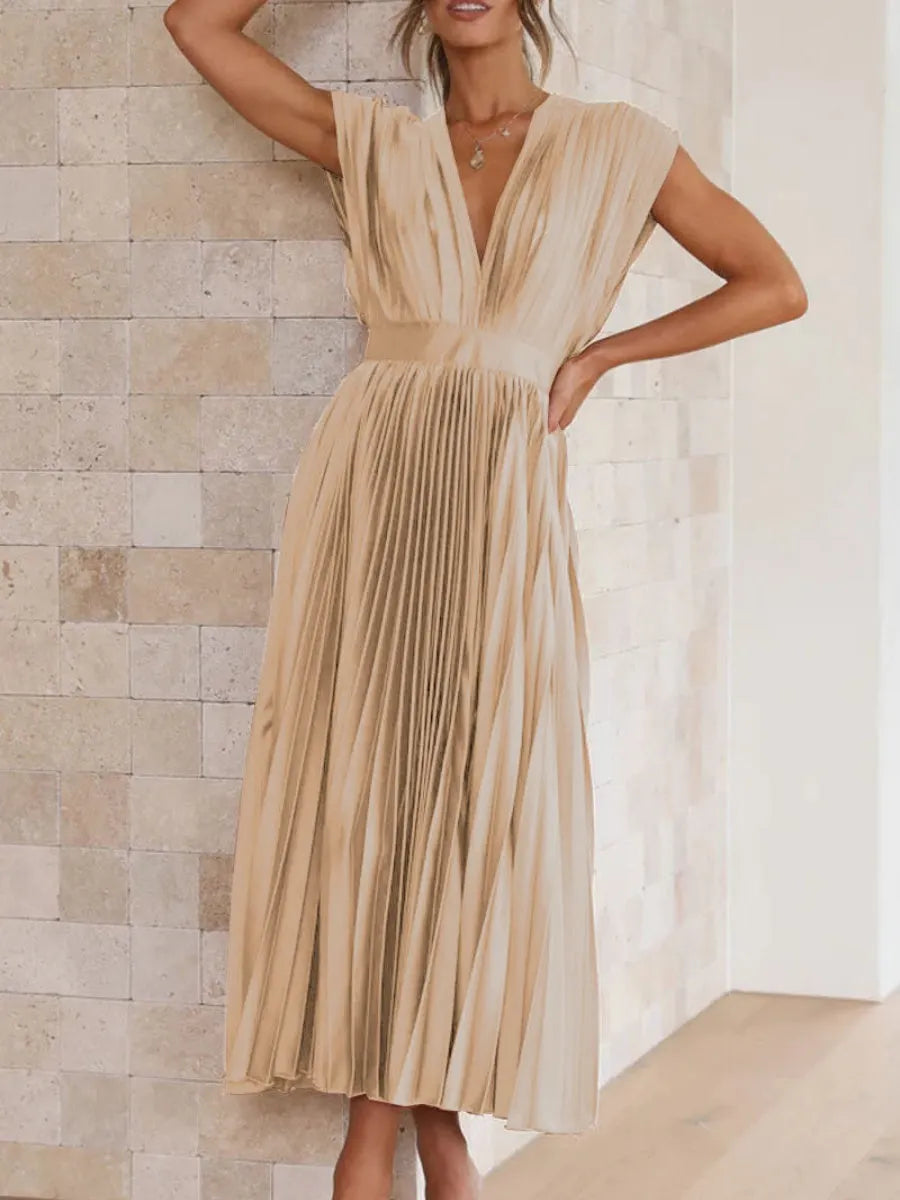 Solid Color V-neck Sleeveless Midi Dresses