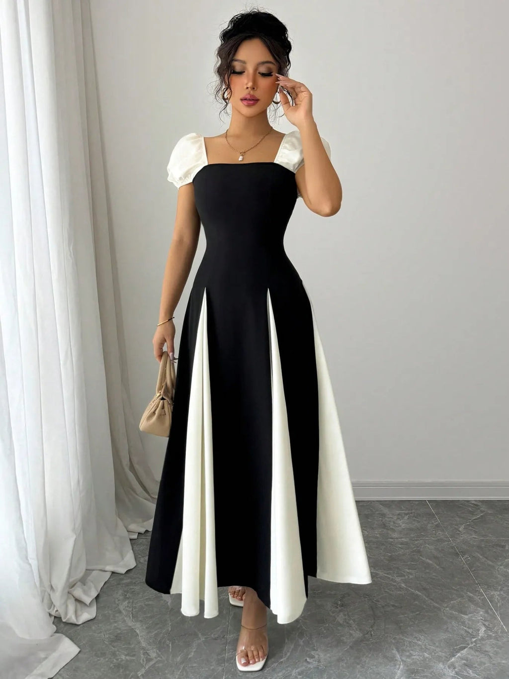 Dress Two-Tone Chic Elegant Timeless A-Line Trendy
