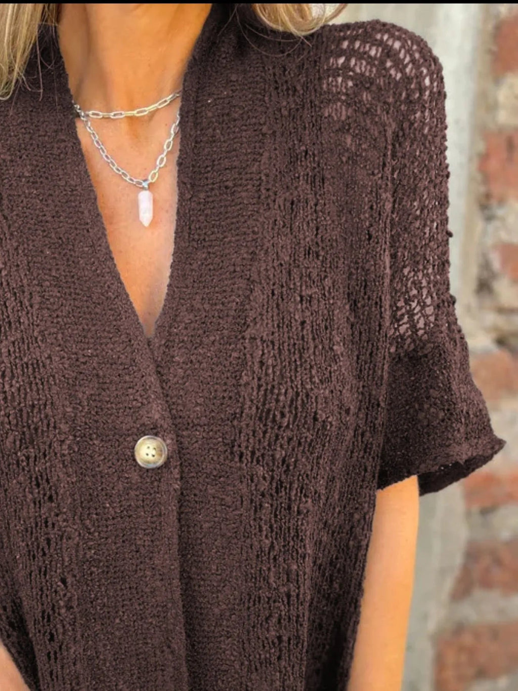 Plus Size One Button Openwork Cardigan