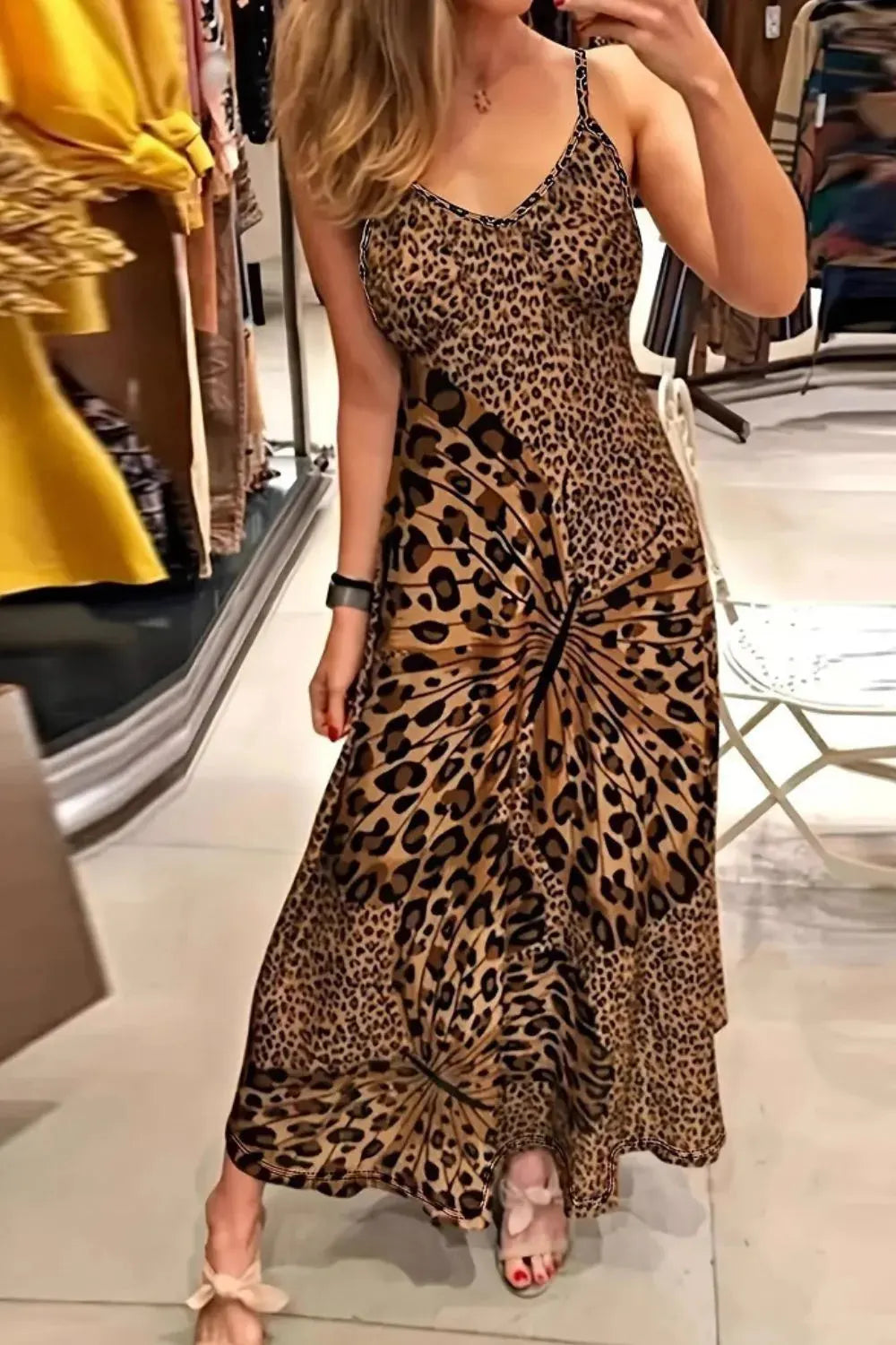 Maxi Dress Butterfly Leopard Print Cami Beach Summer Comfort