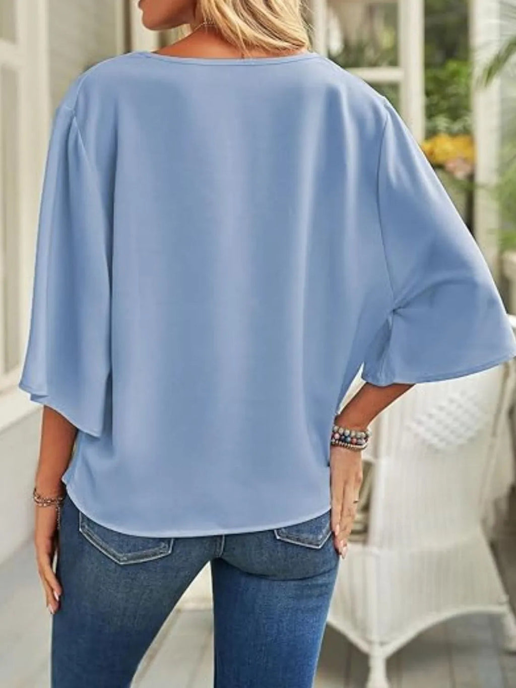 Basic Blouse Top Ruched Chic Draped Neck Casual Boho