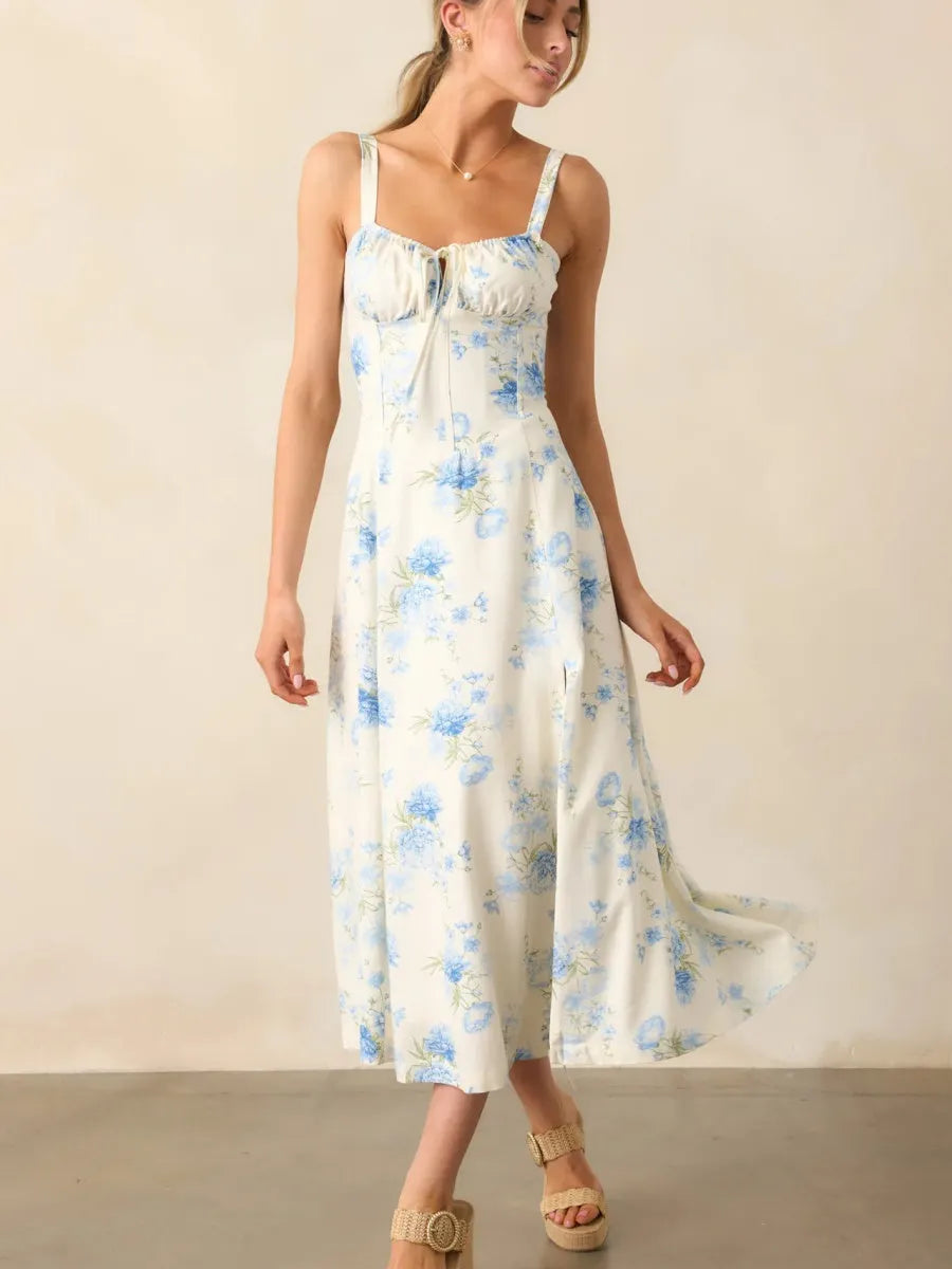 Floral Camisoles Bandage Temperament Slit Sexy Vacation And Leisure Maxi Dresses