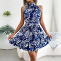 Tessy - Women's Mini Floral Dress with Halter Neck