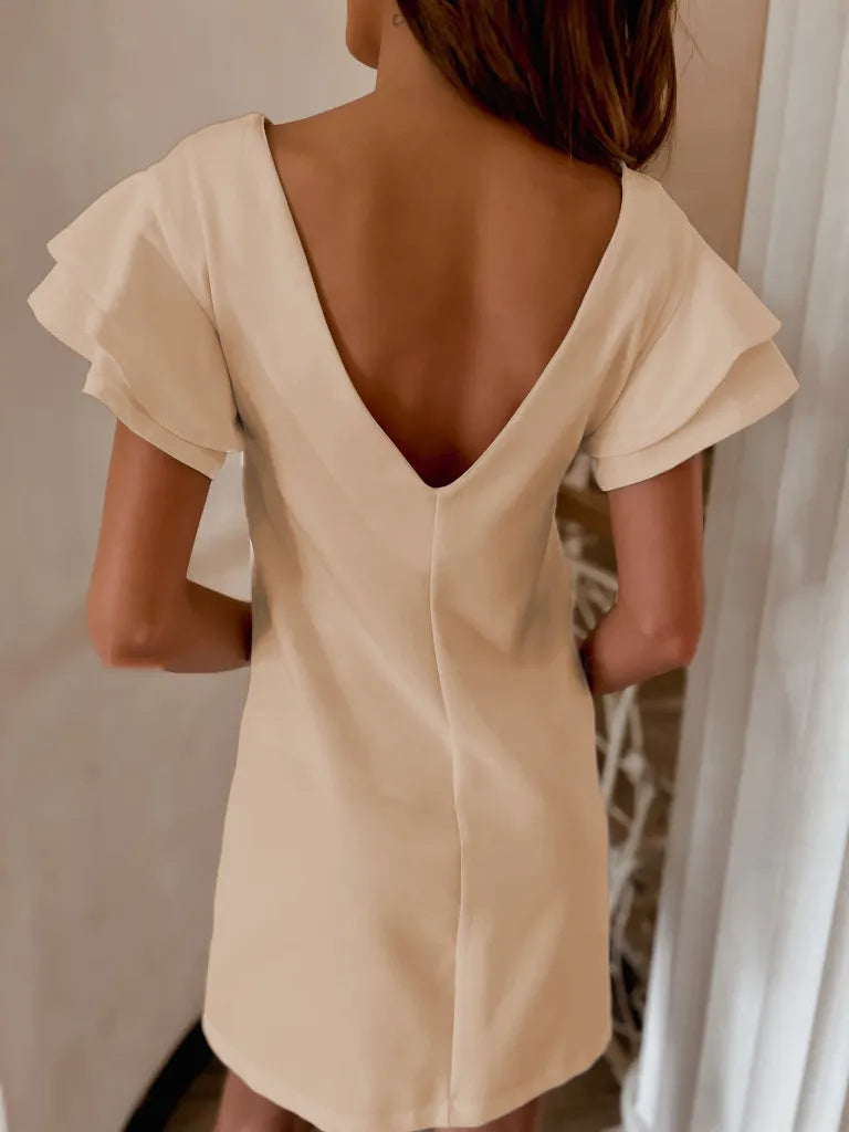 Mini Shift Dress Ruffled Layered Sleeve Party Backless