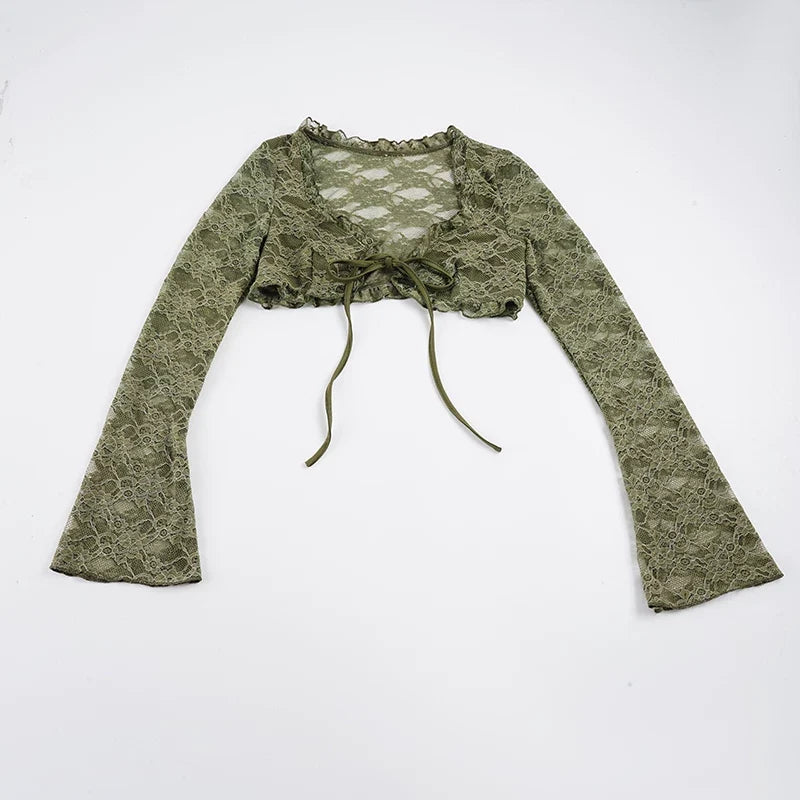 Aasiya Lace Tie-Front Crop Top