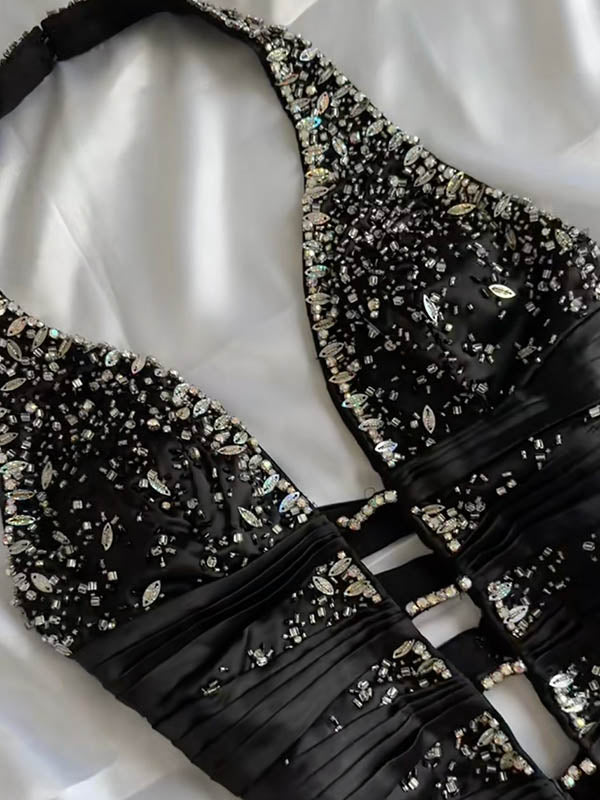 Sequinned Sleeveless halterneck Evening Mermaid Maxi Dresses