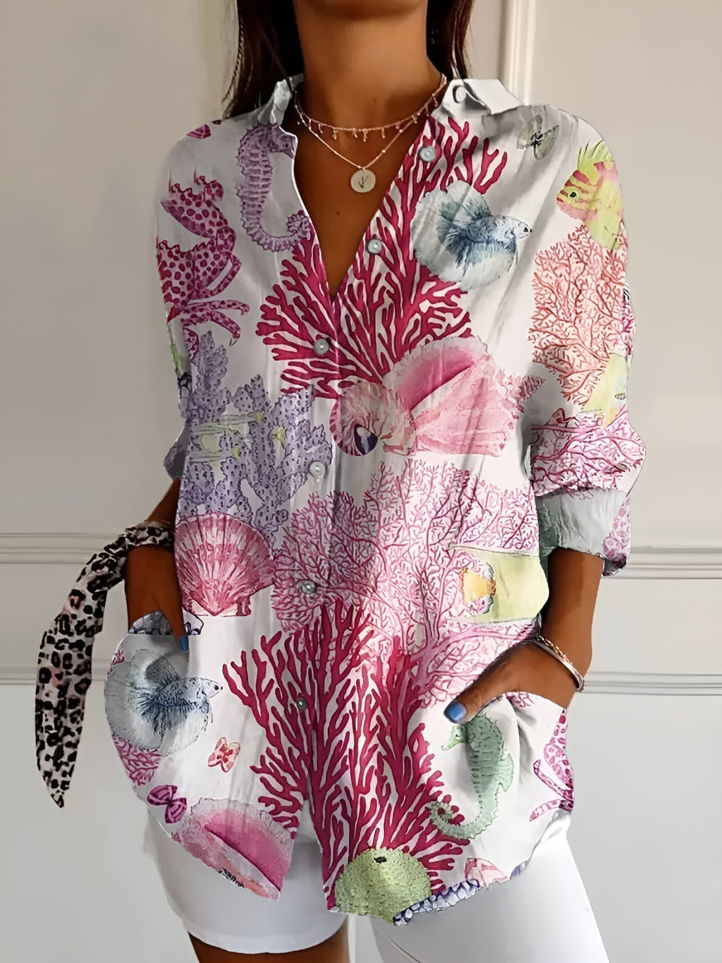 Imara - Women's Summer Blouse with Print and Dropped Shoulders