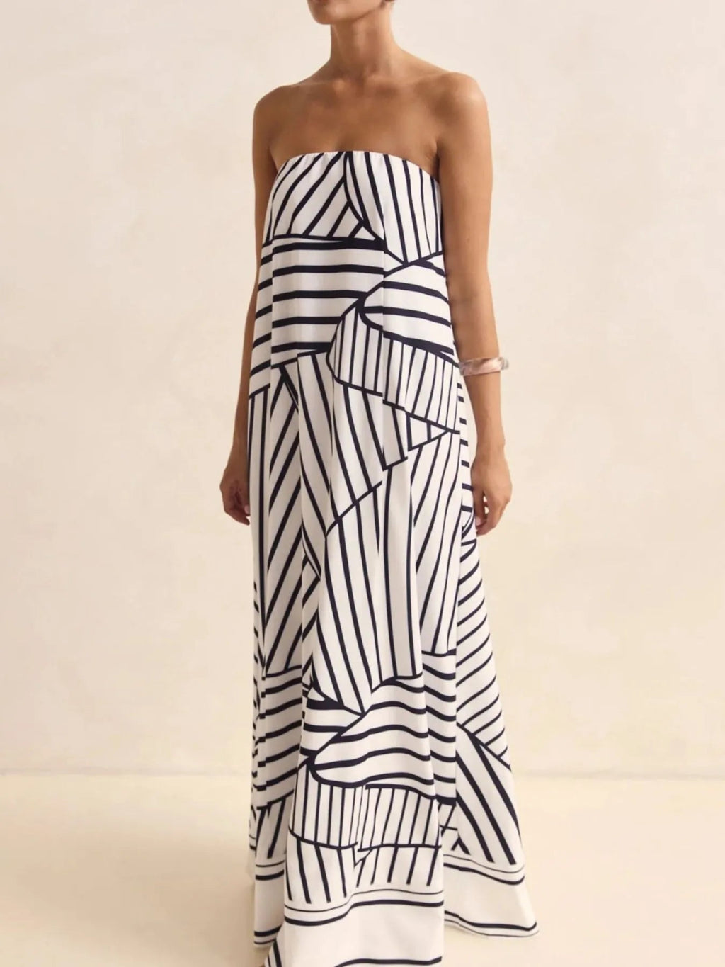 Maxi Dress Smocked Strapless Printed Off-The-Shoulder