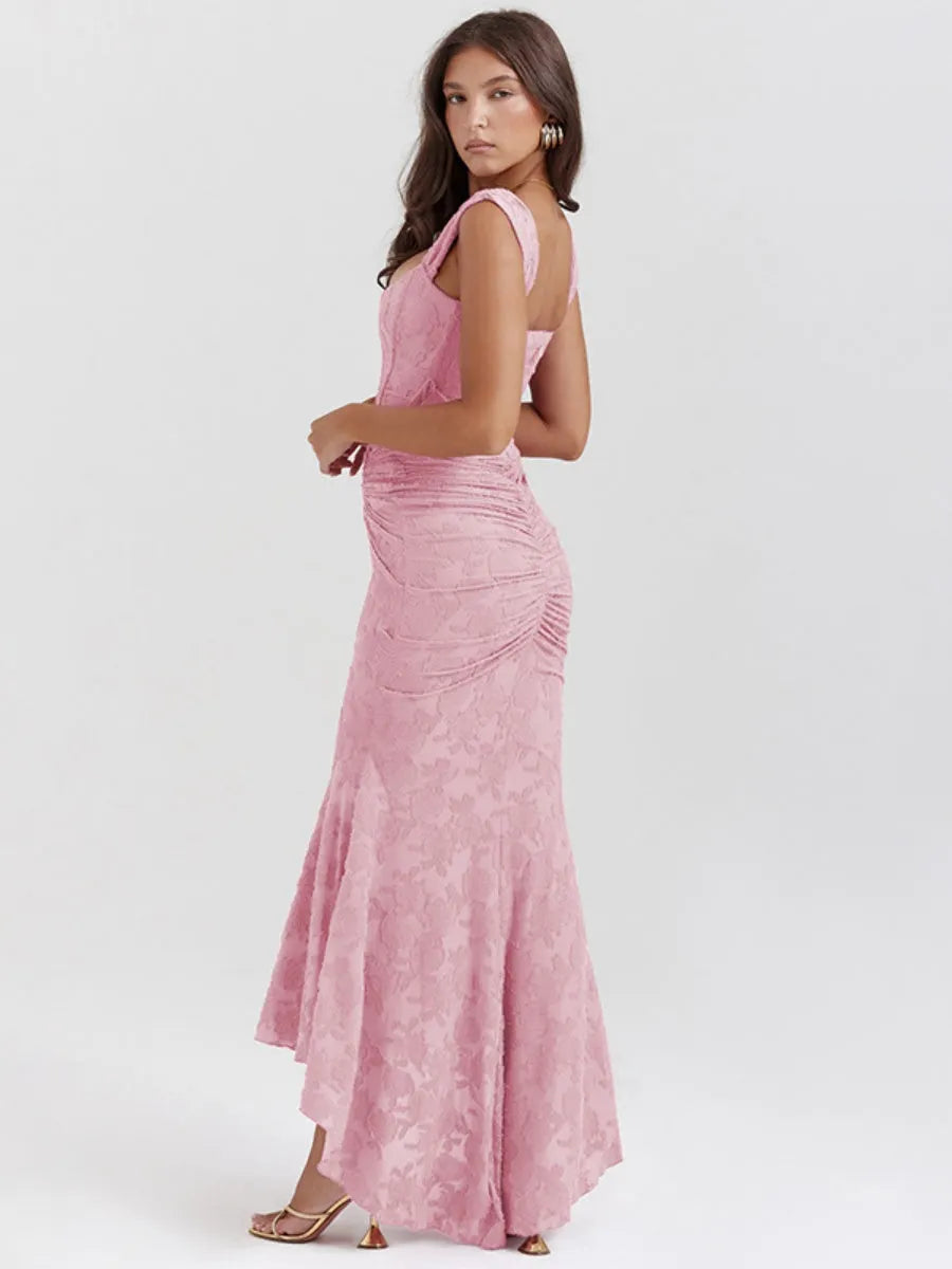 Floral Jacquard Fabric Boning Fishtail Maxi Dress