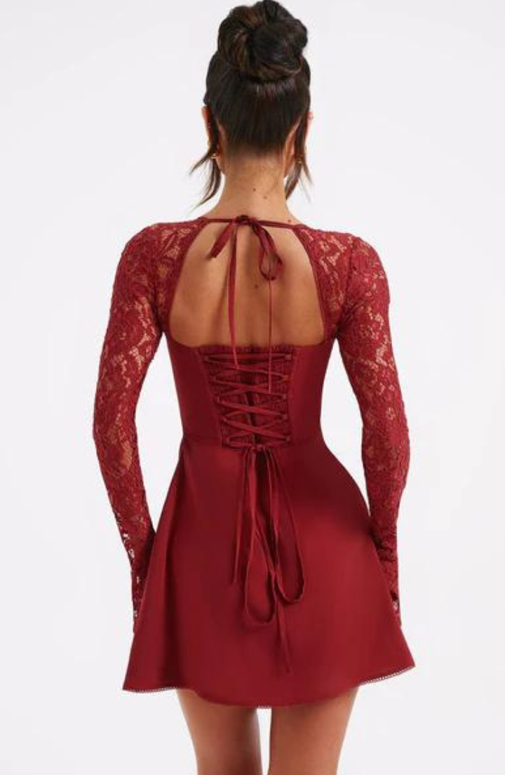 Luxury Mini Dress With Lace And Long Sleeves For Women