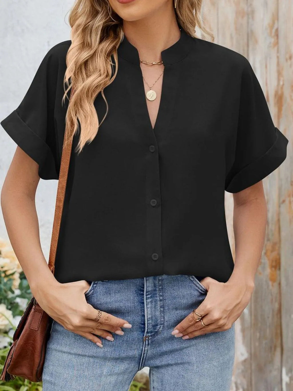 Blouse Top Button-Front Casual Workwear Everyday Cozy