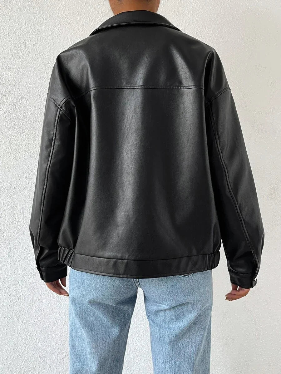 Women's Edgy Faux-Leather Jacket with Dropped Shoulders