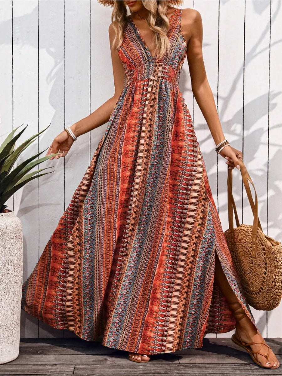 Deep V Sleeveless Backless Beach Smock Vacation And Leisure Maxi Dresses
