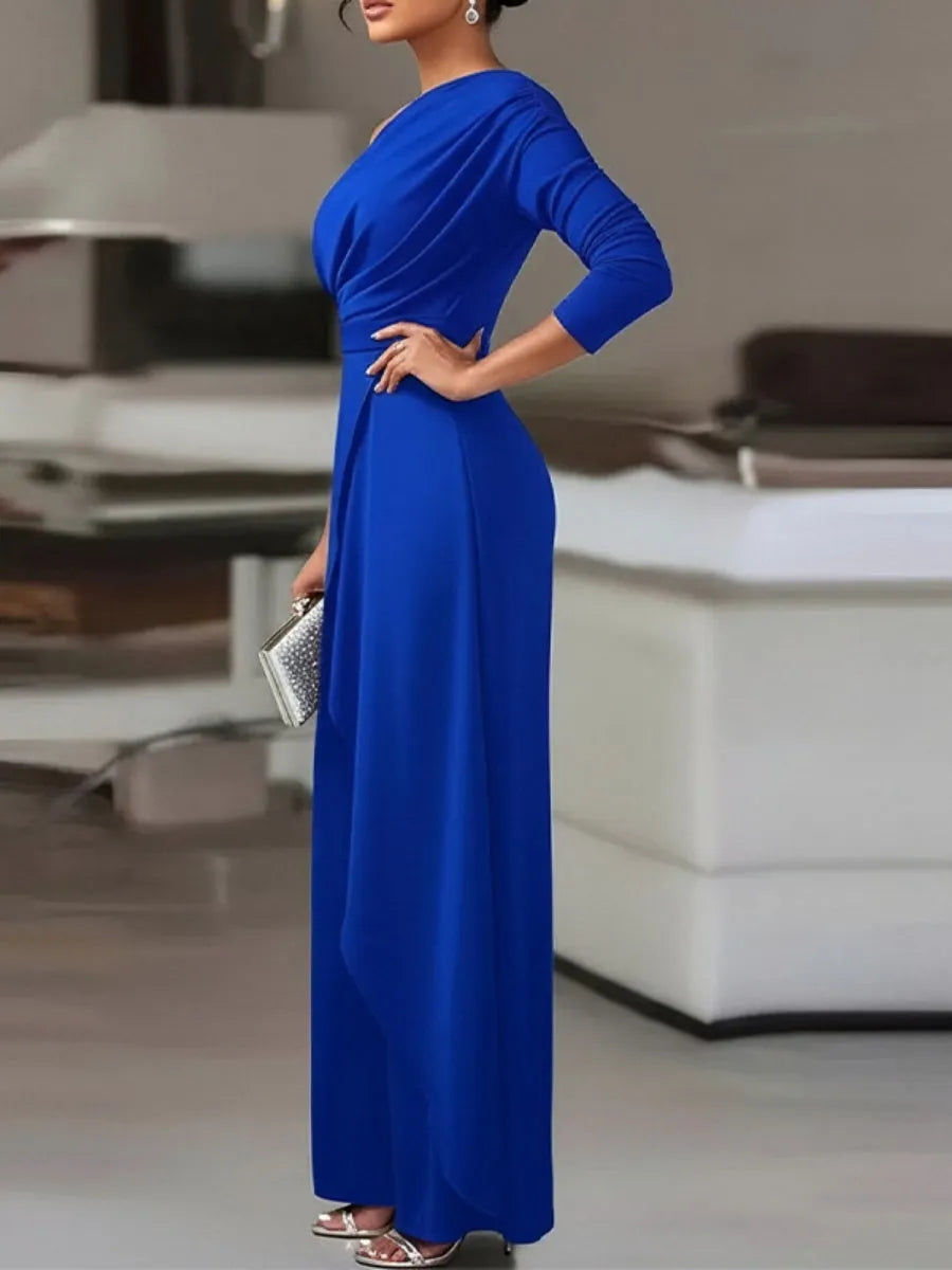 Sloping Shoulders Asymmetrical High Waist Slit Jumpsuits