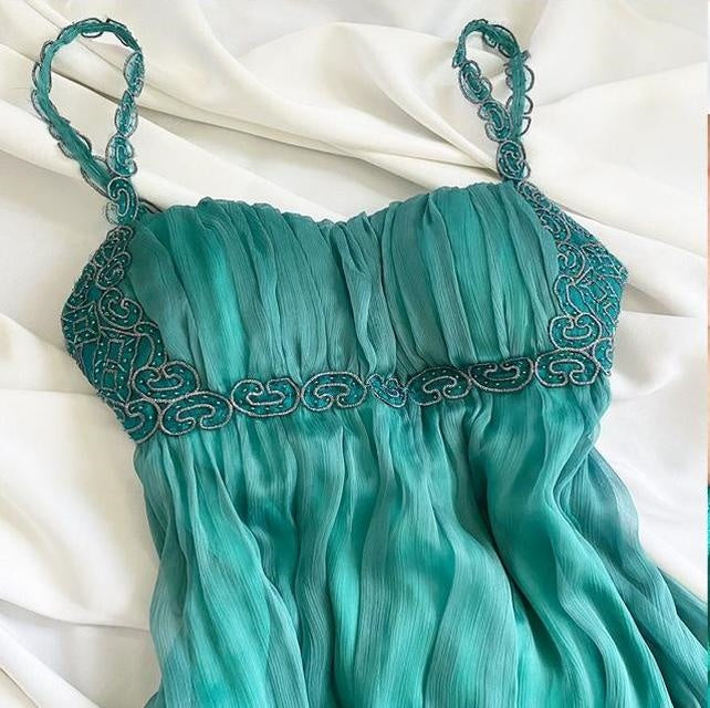 Green Vintage Fairy Beaded Short Chiffon Homecoming Dress Birthday Dress
