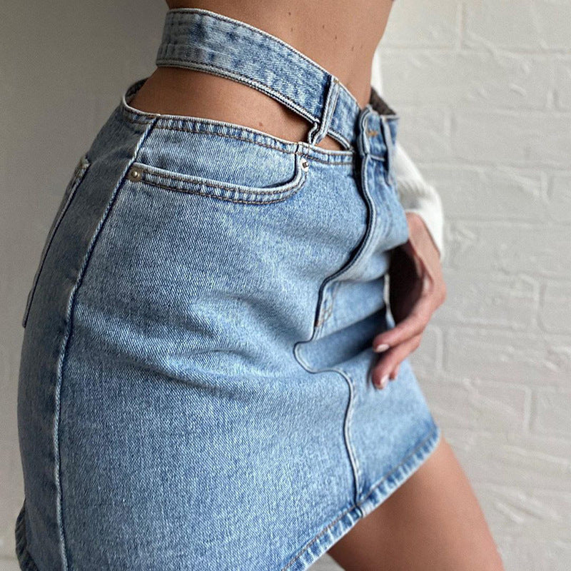 Women'S Fashion Casual Cut Out Denim Skirt
