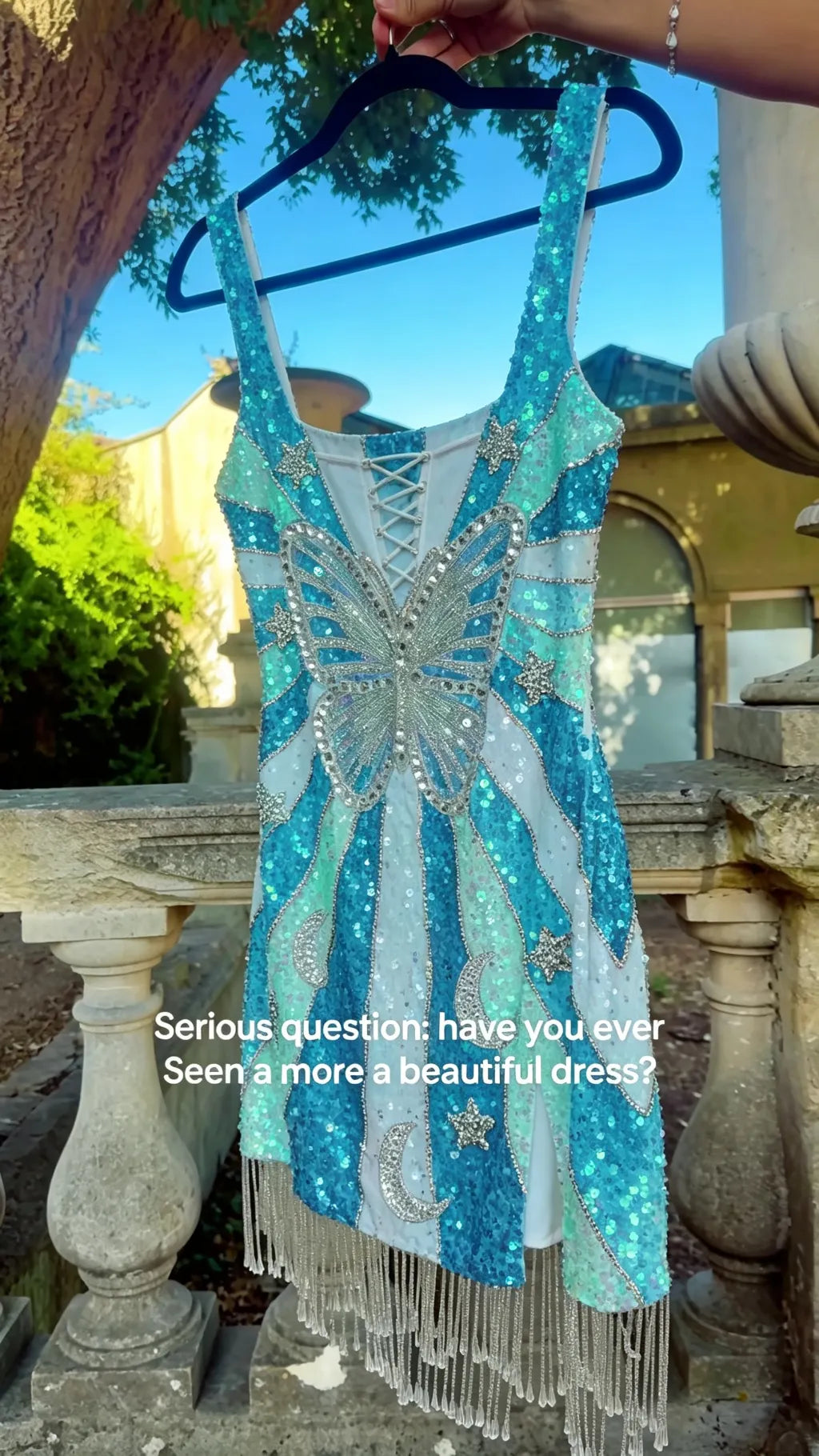 Magical Butterfly Star Sequin Fringe Mini Dress for Festival and Fairy Party