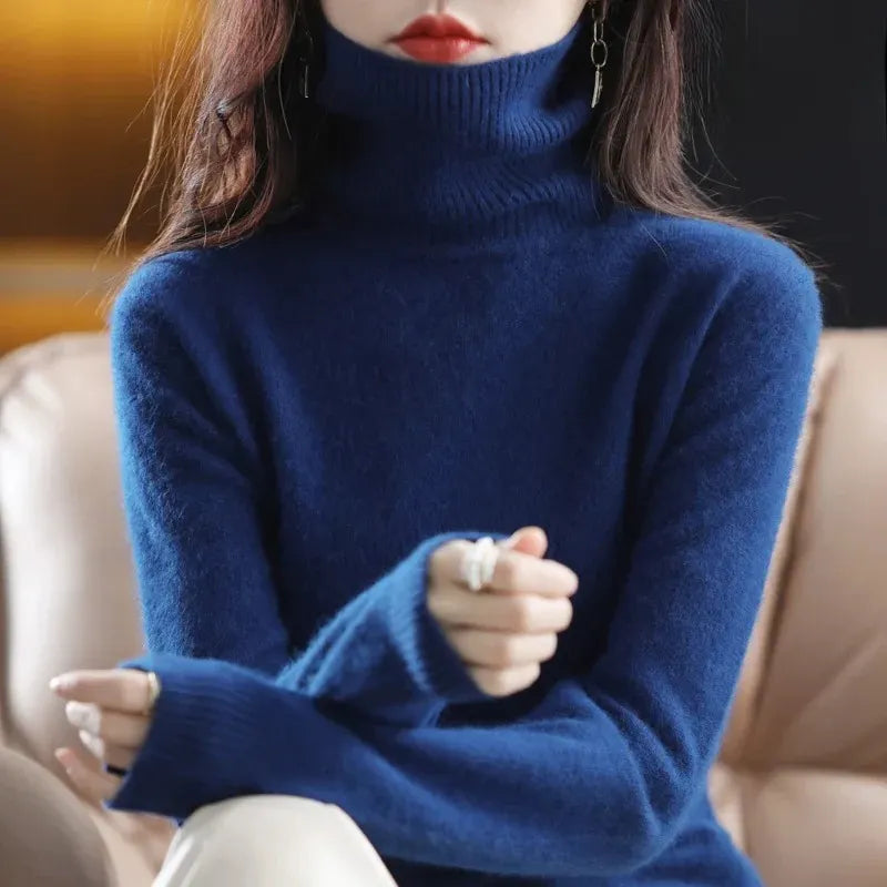 Women's Luxurious Soft-Knit Turtleneck with Ribbed Cuffs