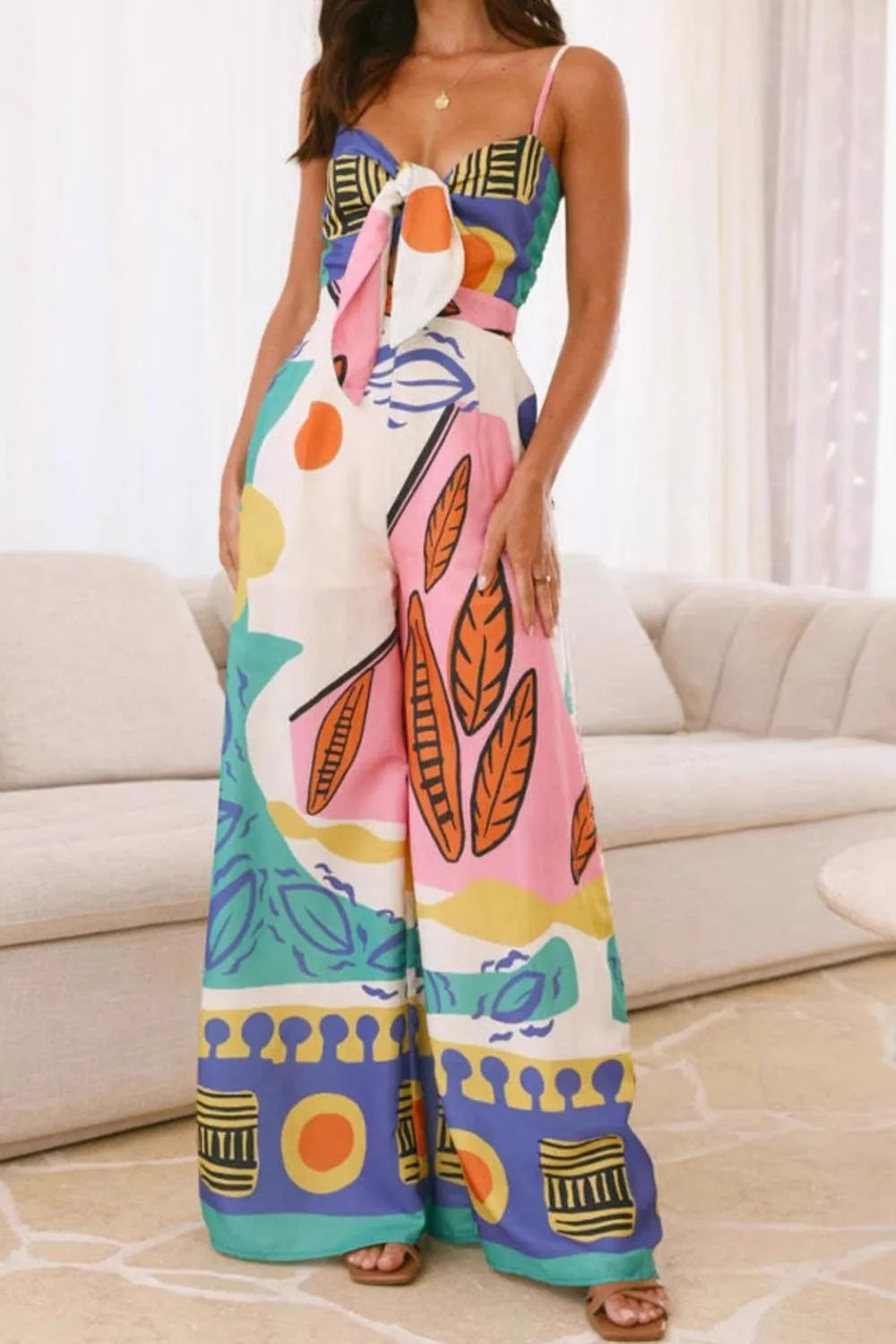 Printed Wide Leg Cami Jumpsuit – Breezy & Chic