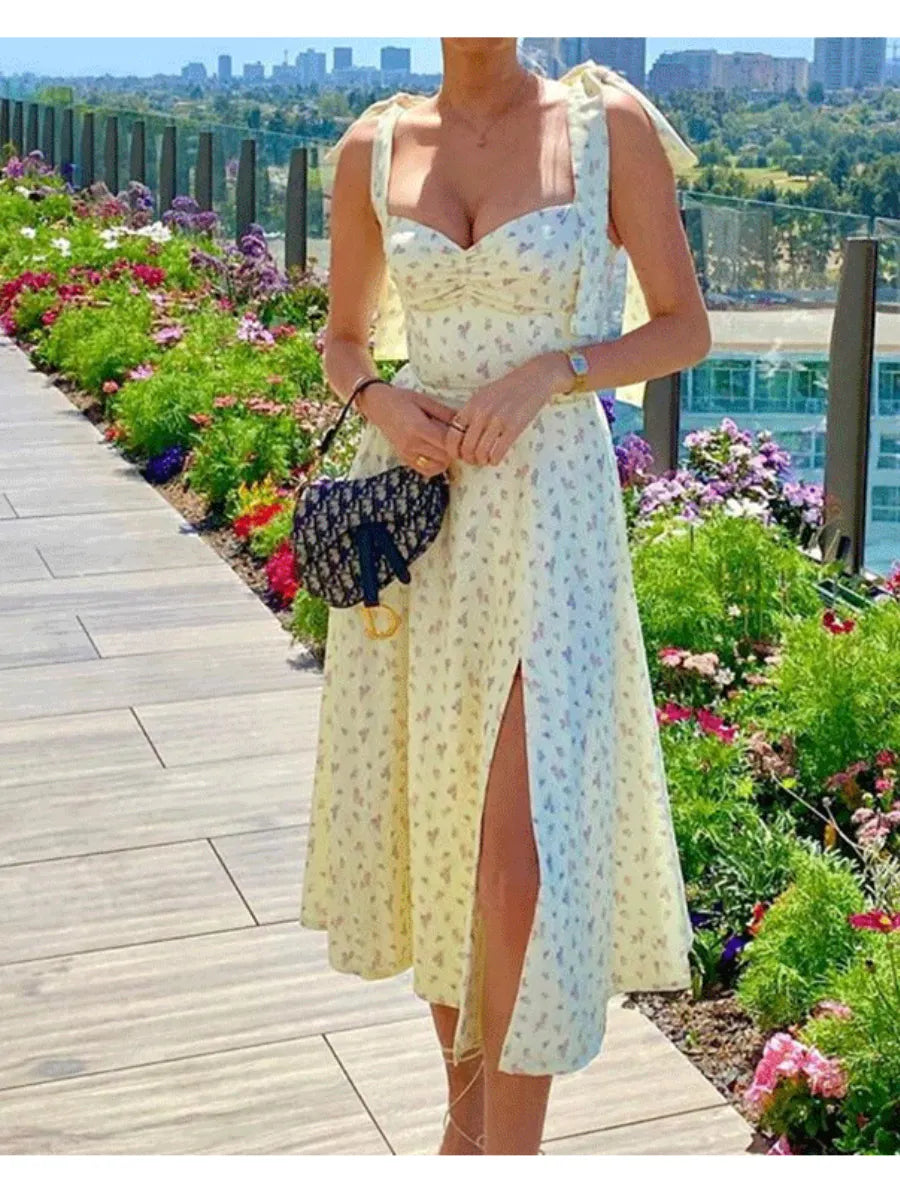 V-neck Bandage Camisoles Printed Vacation And Leisure Mini&Short Dresses